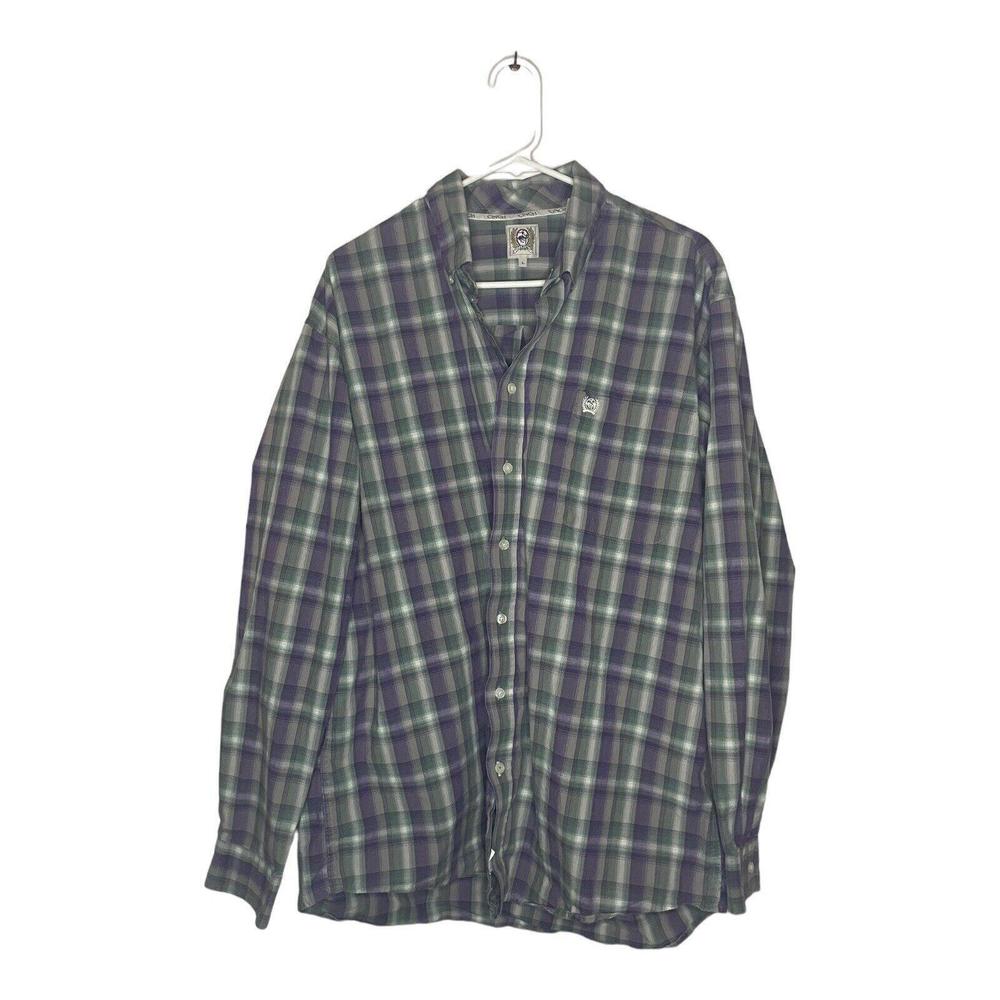 Cinch Shirt Mens Large Purple Green Plaid Long Sleeve Cowboy Western Button Down